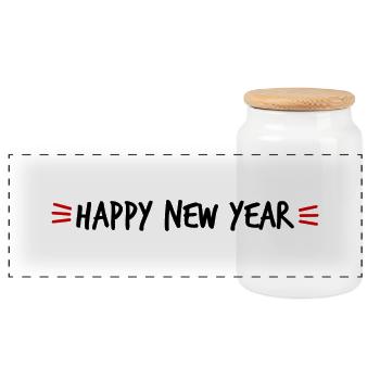 HAPPY NEW YEAR. BEST WISHES. NEW YEAR'S EVE - Panoramic Cookie Jar with Wooden Lid - white - Front