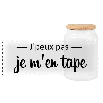 Je peux pas je m'en tape - Boîte à biscuits avec couvercle en bois - blanc - Devant