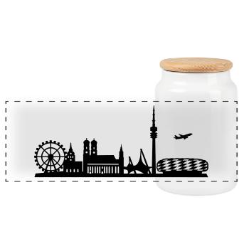 Skyline Munich - Panoramic Cookie Jar with Wooden Lid - white - Front