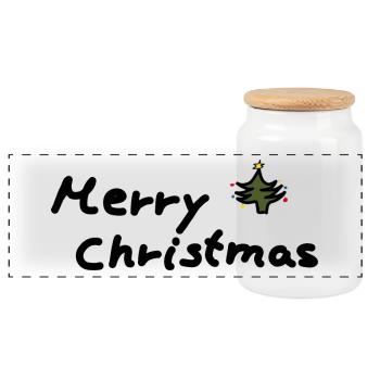 Merry Christmas Weihnachten - Panoramic Cookie Jar with Wooden Lid - white - Front