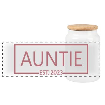 Tante Est. 2023, Tante zu werden, Schwangerschaft enthüllen - Panorama Keksdose mit Holzdeckel - Weiß - Vorne