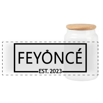 Feyoncé Est. 2023 - Braut zu werden - Verlobungsfeier - Panorama Keksdose mit Holzdeckel - Weiß - Vorne