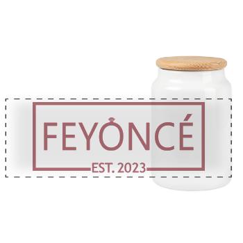 Feyoncé Est. 2023 - Braut zu werden - Verlobungsfeier - Panorama Keksdose mit Holzdeckel - Weiß - Vorne