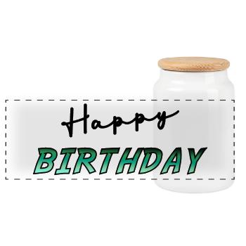 ANNIVERSARY. HAPPY BIRTHDAY. HAPPY BIRTHDAY. - Panoramic Cookie Jar with Wooden Lid - white - Front