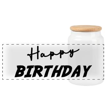 JOYEUX ANNIVERSAIRE. HAPPY BIRTHDAY. ANNIVERSAIRE. - Boîte à biscuits avec couvercle en bois - blanc - Devant