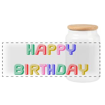 ANNIVERSAIRE. HAPPY BIRTHDAY. JOYEUX ANNIVERSAIRE. - Boîte à biscuits avec couvercle en bois - blanc - Devant