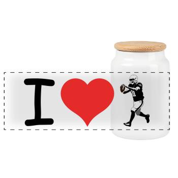 I love American Football - Relateable Sports Stick - Panoramic Cookie Jar with Wooden Lid - white - Front