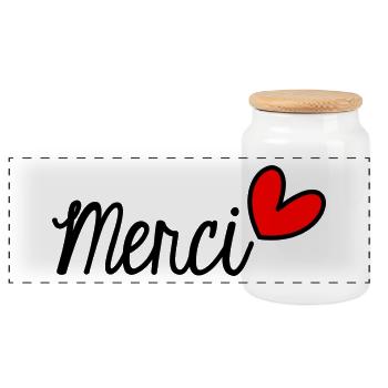 MERCI. THANKS. THANK YOU. ANNIVERSAIRE. NAISSANCE. - Boîte à biscuits avec couvercle en bois - blanc - Devant