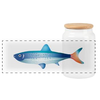 Blue Fish with Gradient and Dots - Panoramic Cookie Jar with Wooden Lid - white - Front