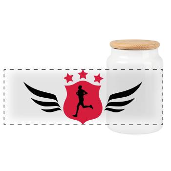 Running / Jogging / Run / Trail / Sport - Panoramic Cookie Jar with Wooden Lid - white - Front