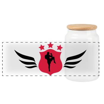Kickboxen / Kickboxing / Kickboxer / Kick Boxing - Panorama Keksdose mit Holzdeckel - Weiß - Vorne