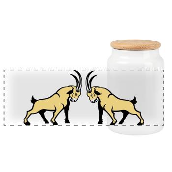 Steinbock Beige Doppelbull Symmetrie - Panorama Keksdose mit Holzdeckel - Weiß - Vorne