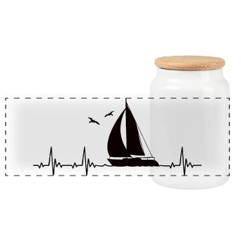 Segeln Segelschiff Heartbeat Segelfan Herzschlag - Panorama Keksdose mit Holzdeckel - Weiß - Vorne