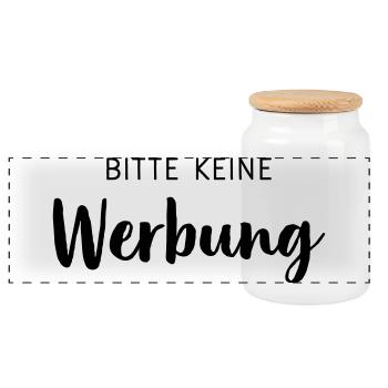 Bitte keine Werbung Aufkleber Briefkasten - Panorama Keksdose mit Holzdeckel - Weiß - Vorne