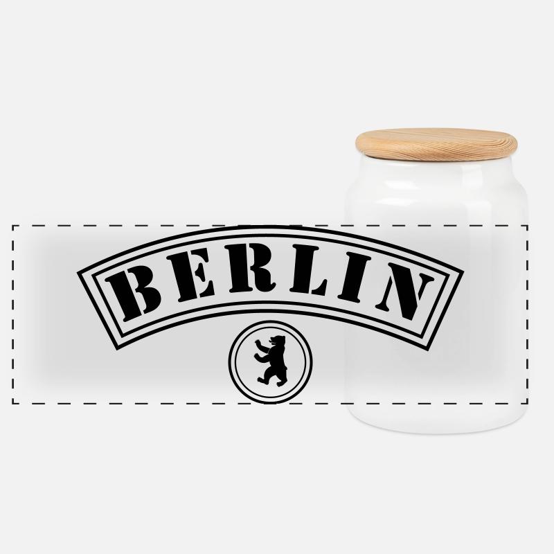 Berlin mit Bär - Panorama Keksdose mit Holzdeckel - Weiß