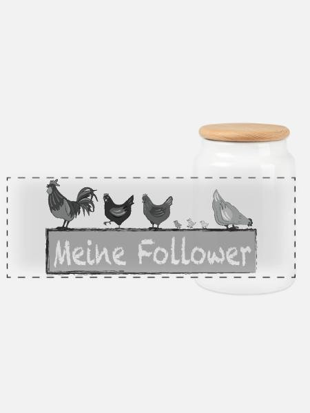 Meine Follower - Hühner Hahn - Panorama Keksdose mit Holzdeckel - Weiß