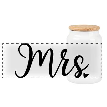 Mrs Heart Design Wedding Weddings - Panoramic Cookie Jar with Wooden Lid - white - Front