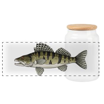 Zander Predator Fish Design for Anglers - Panoramic Cookie Jar with Wooden Lid - white - Front
