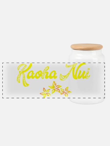 KAOHA NUI (Gelb) - Panorama Keksdose mit Holzdeckel - Weiß