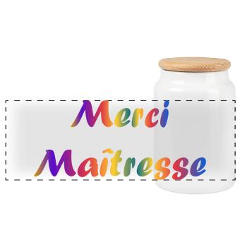 MAÎTRESSE. MAITRE. MERCI. MERCI MAÎTRESSE. - Boîte à biscuits avec couvercle en bois - blanc - Devant