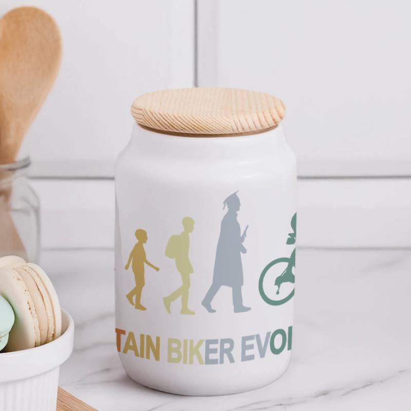 Mountainbiker Evolution Panorama Keksdose mit Holzdeckel