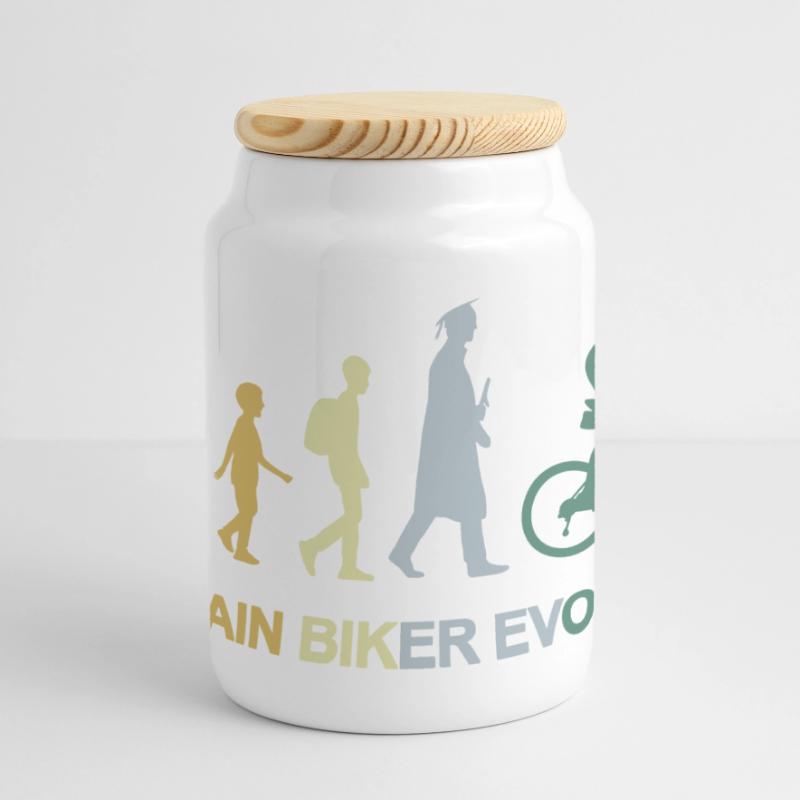 Mountain Biker Evolution Panoramic Cookie Jar with Wooden Lid