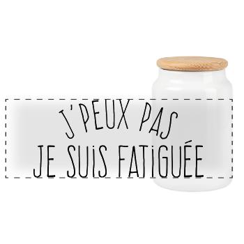 J'peux pas je suis fatiguée (féminin)  - Boîte à biscuits avec couvercle en bois - blanc - Devant