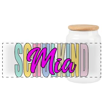 EINSCHULUNG SCHULKIND MÄDCHEN MIA VORNAME - Panorama Keksdose mit Holzdeckel - Weiß - Vorne