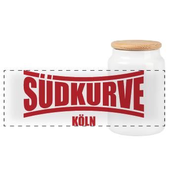 Südkurve Köln | Farbe änderbar - Panorama Keksdose mit Holzdeckel - Weiß - Vorne