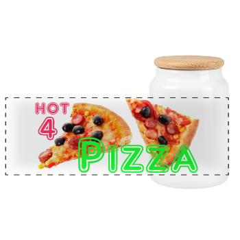 Hot 4 Pizza 🍕 Pizza Theme Klamotte für Liebhaber - Panorama Keksdose mit Holzdeckel - Weiß - Vorne