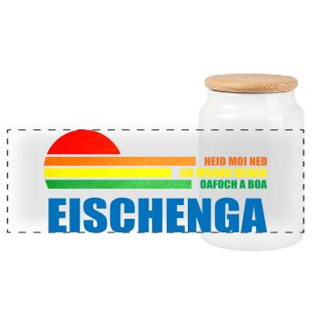 heid moi ned an moang denga oafoch a boa eischenga - Panorama Keksdose mit Holzdeckel - Weiß - Vorne