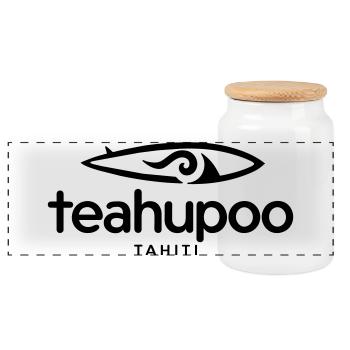 Teahupoo Tahiti Surf - Panoramic Cookie Jar with Wooden Lid - white - Front