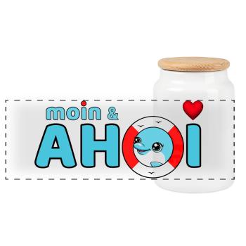 Moin und Ahoi - Panorama Keksdose mit Holzdeckel - Weiß - Vorne