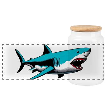 Shark - Panoramic Cookie Jar with Wooden Lid - white - Front