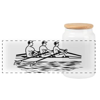 Rowing Team Drawing - Panoramic Cookie Jar with Wooden Lid - white - Front