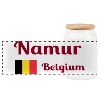 Namur Belgium- Stylish prints - Panoramic Cookie Jar with Wooden Lid - white - Front