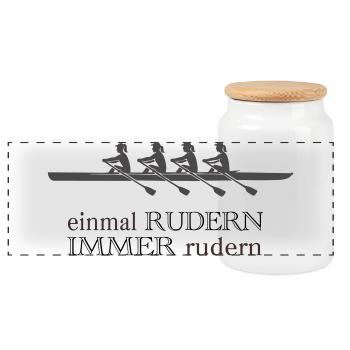 Rudern Sprüche - einmal rudern immer rudern - Panorama Keksdose mit Holzdeckel - Weiß - Vorne