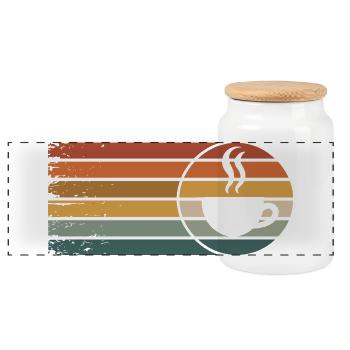 Kaffeetasse Sonnenuntergang Retro Kaffee - Panorama Keksdose mit Holzdeckel - Weiß - Vorne