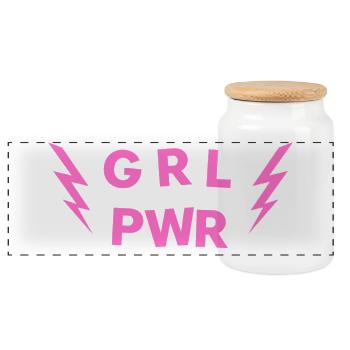 GRL PWR - Girl Power - Lucky Charm Girlfriend - Panoramic Cookie Jar with Wooden Lid - white - Front