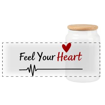 Feel Your Heart Statement Spruch - Panorama Keksdose mit Holzdeckel - Weiß - Vorne