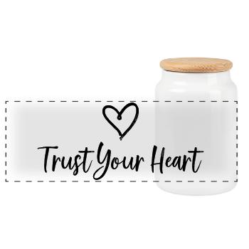 FAITES CONFIANCE À VOTRE CŒUR Déclaration - Boîte à biscuits avec couvercle en bois - blanc - Devant