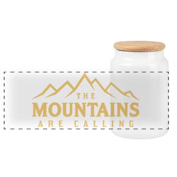 THE MOUNTAINS ARE CALLING Spruch Statement - Panorama Keksdose mit Holzdeckel - Weiß - Vorne