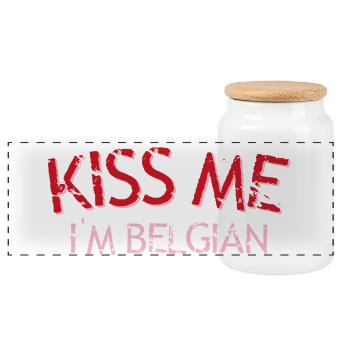 Küss mich Belgien T-Shirt - Panorama Keksdose mit Holzdeckel - Weiß - Vorne