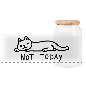 Katze Not Today Ich habe keine Lust - Panorama Keksdose mit Holzdeckel - Weiß - Vorne