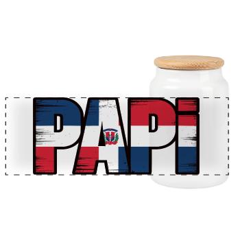 Daddy Dominican Flag – Proud Dad from the - Panoramic Cookie Jar with Wooden Lid - white - Front