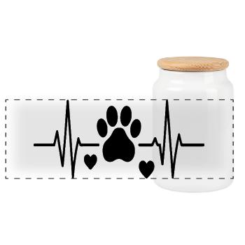 Heartbeat Paw - Minimal Pet Lover Design for Dog - Panoramic Cookie Jar with Wooden Lid - white - Front
