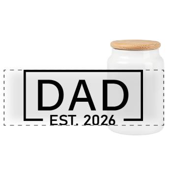 Papa Est 2026 Logo Vater 2026 loading Neuer Vater 2026 - Panorama Keksdose mit Holzdeckel - Weiß - Vorne