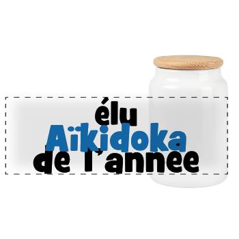 Aïkido - Art Martial - Aïkidoka - Boîte à biscuits avec couvercle en bois - blanc - Devant