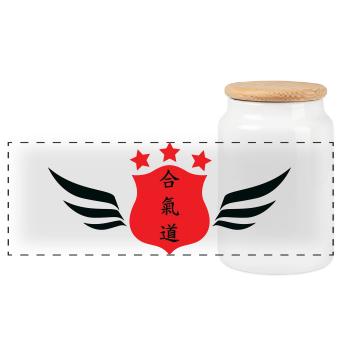 Aïkido - Art Martial - Aïkidoka - Boîte à biscuits avec couvercle en bois - blanc - Devant
