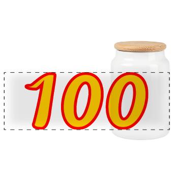 100. 100 YEARS. 100th ANNIVERSARY. BIRTHDAY 100 - Panoramic Cookie Jar with Wooden Lid - white - Front